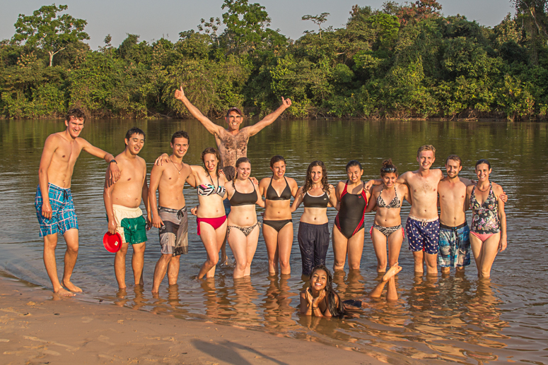 the group swimming